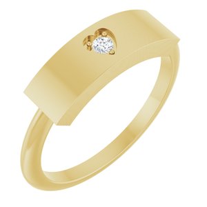 14K Yellow Gold .03 CT Natural Diamond Engravable Heart Ring