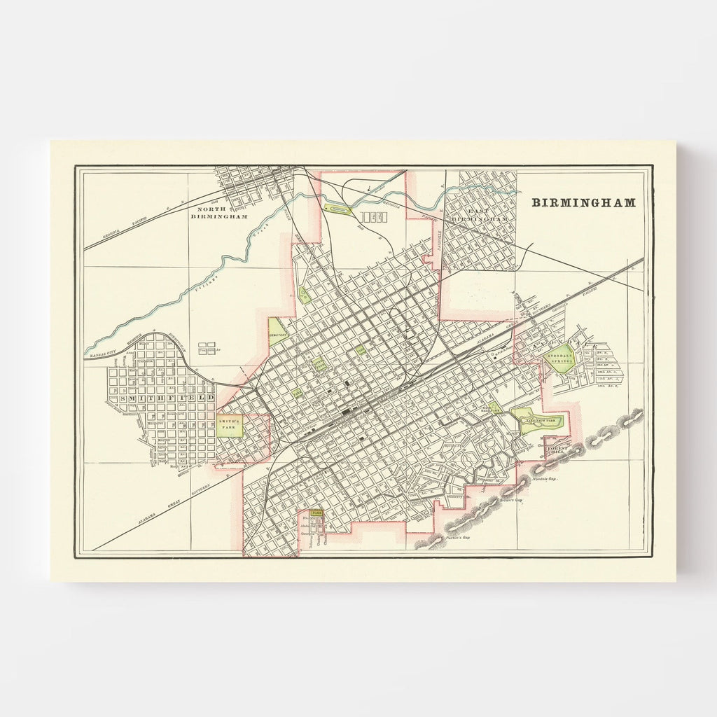 Vintage Map of Birmingham, Alabama 1895
