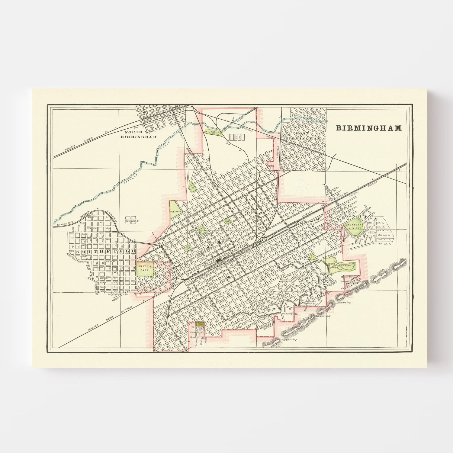 Vintage Map of Birmingham, Alabama 1895
