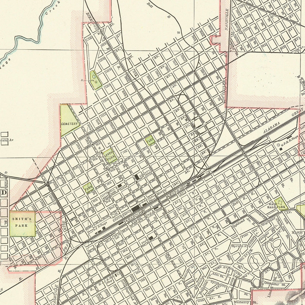 Vintage Map of Birmingham, Alabama 1895