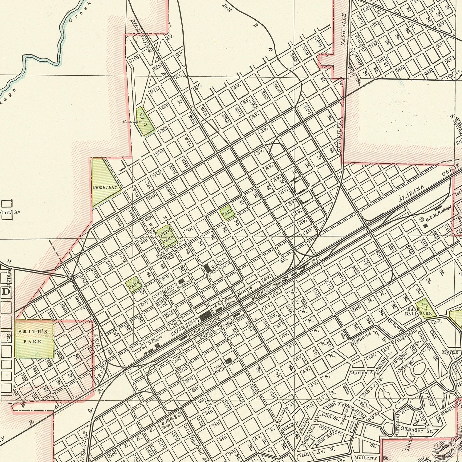 Vintage Map of Birmingham, Alabama 1895