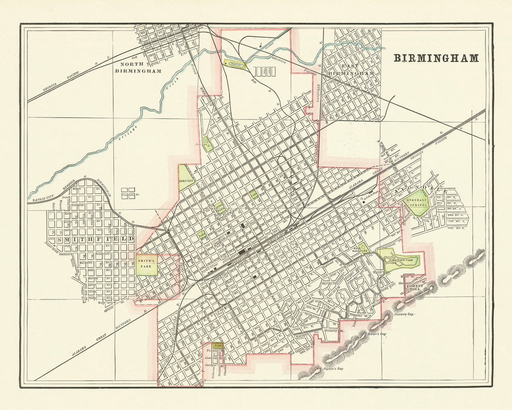 Vintage Map of Birmingham, Alabama 1895