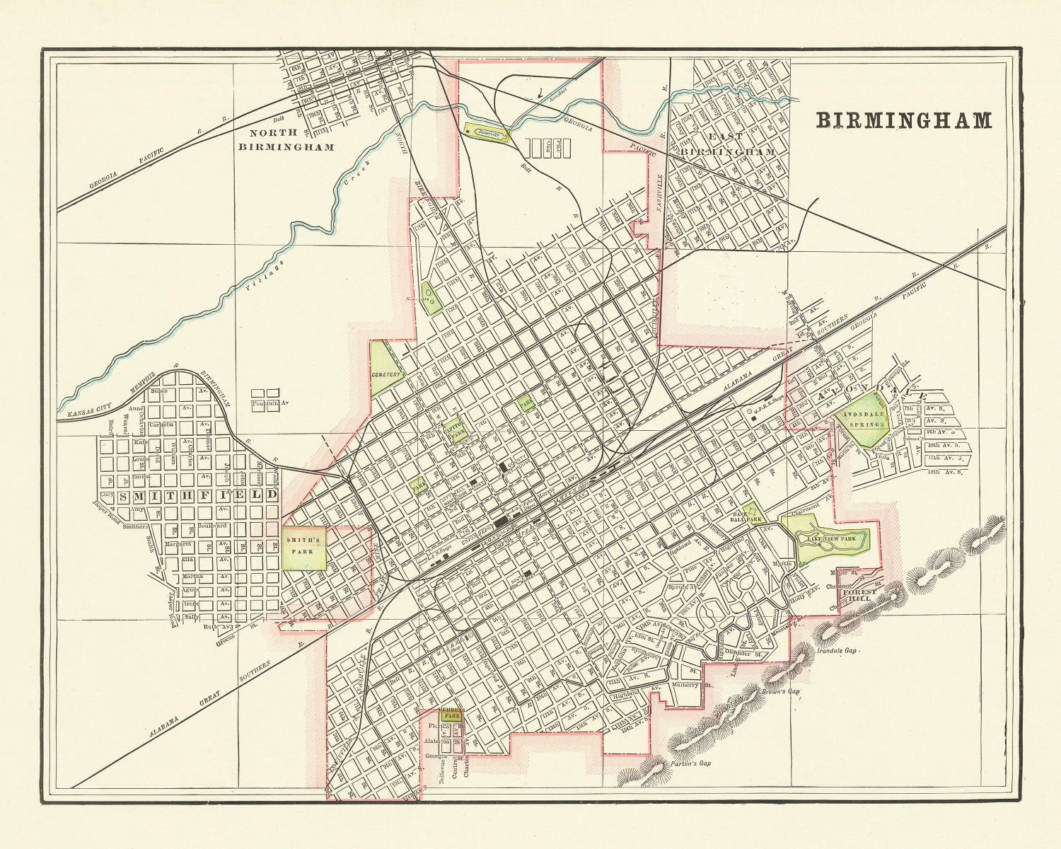 Vintage Map of Birmingham, Alabama 1895