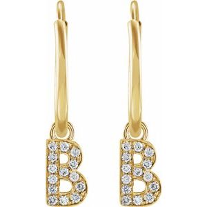 14K Yellow Gold .05 CTW Natural Diamond Single Initial B Hoop Earring – image 2