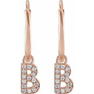 14K Rose Gold .05 CTW Natural Diamond Single Initial B Hoop Earring