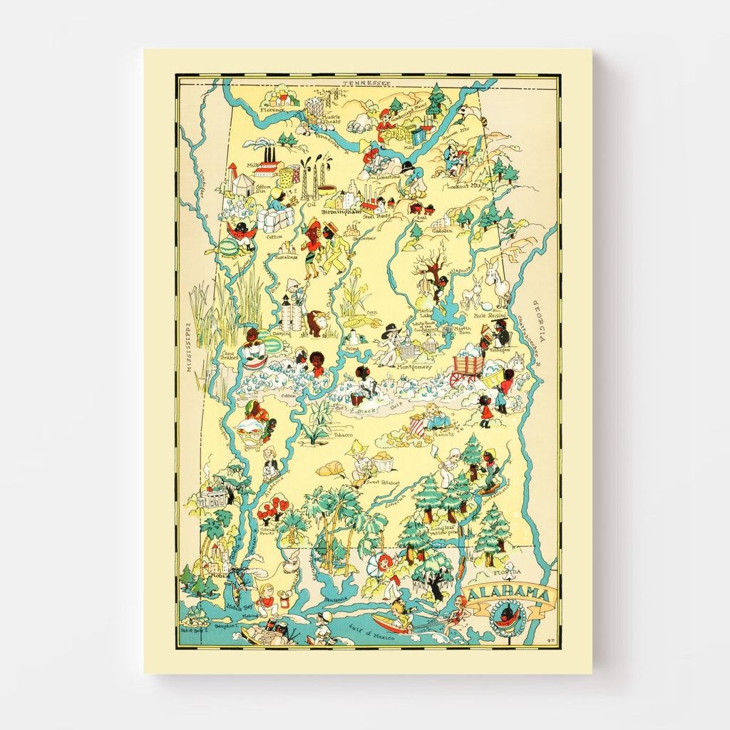 Vintage Map of Alabama 1935
