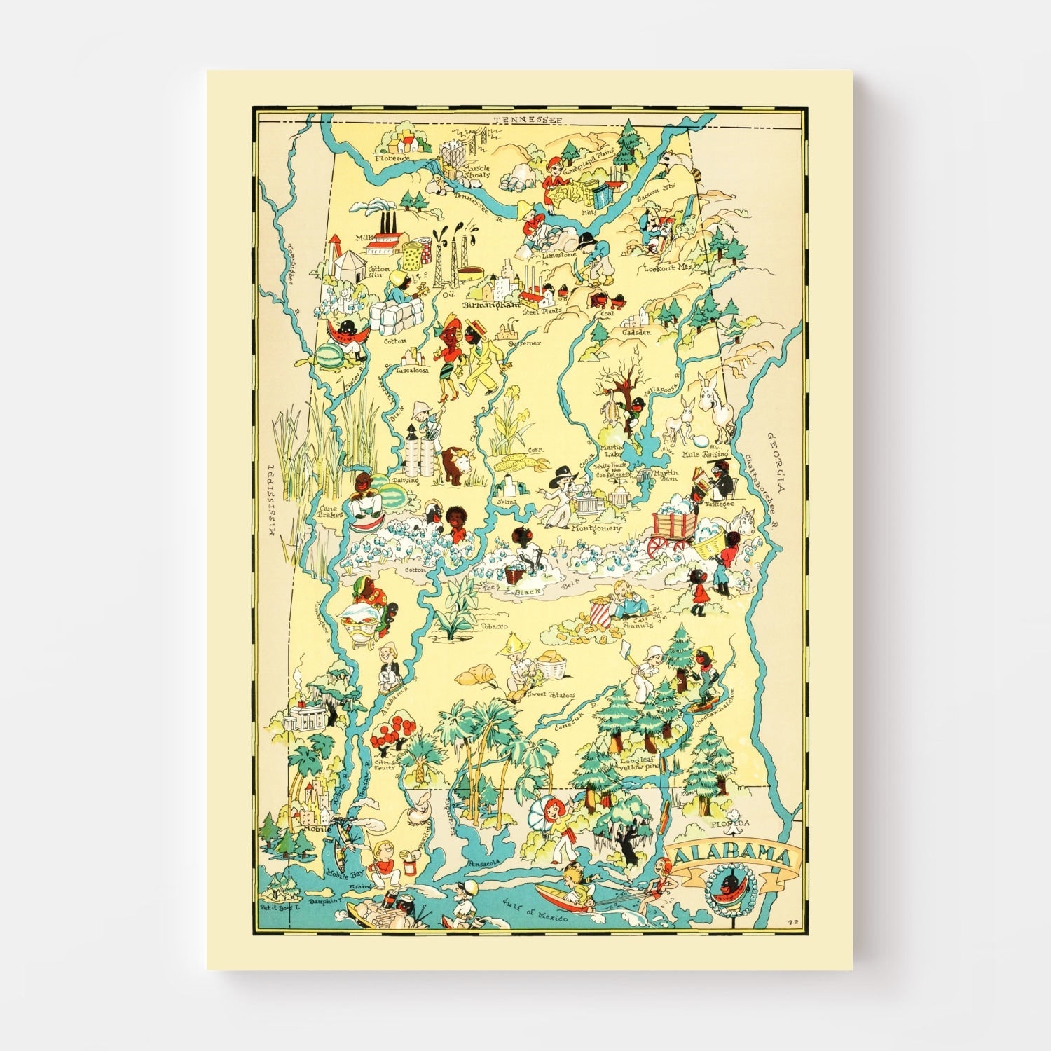 Vintage Map of Alabama 1935