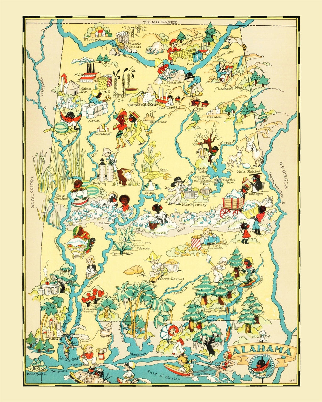 Vintage Map of Alabama 1935