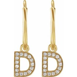 14K Yellow Gold .05 CTW Natural Diamond Single Initial D Hoop Earring – image 2