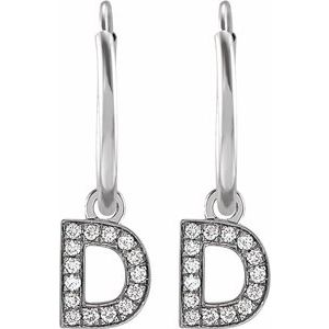 14K White Gold .05 CTW Natural Diamond Single Initial D Hoop Earring – image 2
