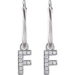 14K White Gold .04 CTW Natural Diamond Single Initial F Hoop Earring