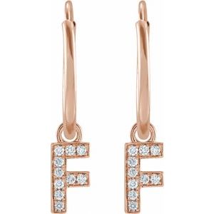 14K Rose Gold .04 CTW Natural Diamond Single Initial F Hoop Earring