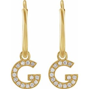 14K Yellow Gold .05 CTW Natural Diamond Single Initial G Hoop Earring – image 2