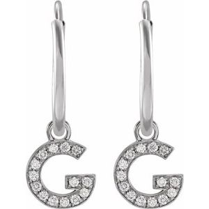 14K White Gold .05 CTW Natural Diamond Single Initial G Hoop Earring – image 2
