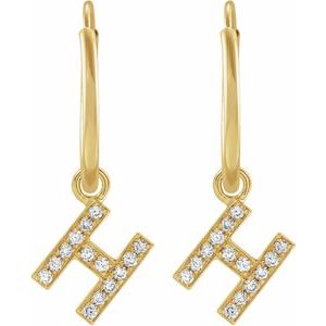 14K Yellow Gold .05 CTW Natural Diamond Single Initial H Hoop Earring – image 2