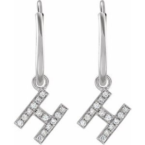 14K White Gold .05 CTW Natural Diamond Single Initial H Hoop Earring – image 2