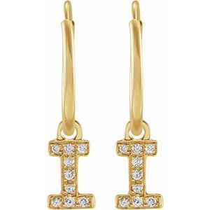 14K Yellow Gold .03 CTW Natural Diamond Single Initial I Hoop Earring