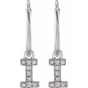 14K White Gold .03 CTW Natural Diamond Single Initial I Hoop Earring