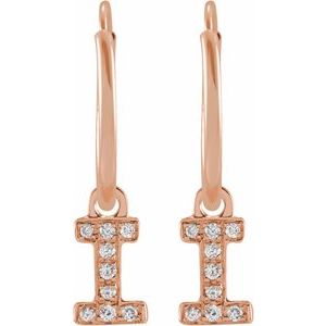 14K Rose Gold .03 CTW Natural Diamond Single Initial I Hoop Earring – image 2