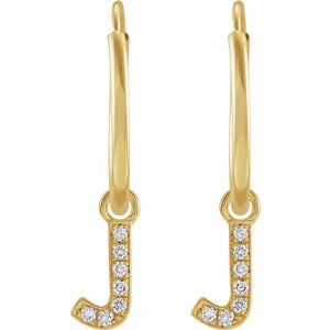 14K Yellow Gold .025 CTW Natural Diamond Single Initial J Hoop Earring – image 2