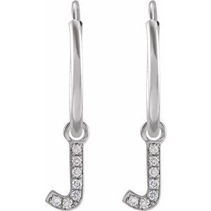 14K White Gold .025 CTW Natural Diamond Single Initial J Hoop Earring – image 2