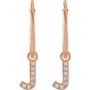 14K Rose Gold .025 CTW Natural Diamond Single Initial J Hoop Earring