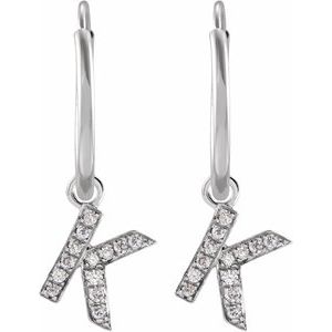 14K White Gold .03 CTW Natural Diamond Single Initial K Hoop Earring