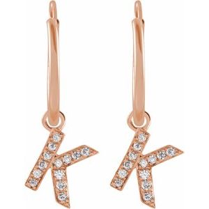 14K Rose Gold .03 CTW Natural Diamond Single Initial K Hoop Earring