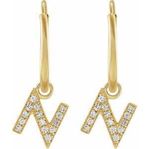 14K Yellow Gold .05 CTW Natural Diamond Single Initial N Hoop Earring