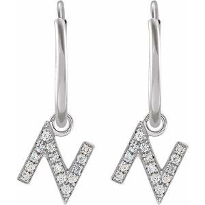 14K White Gold .05 CTW Natural Diamond Single Initial N Hoop Earring – image 2