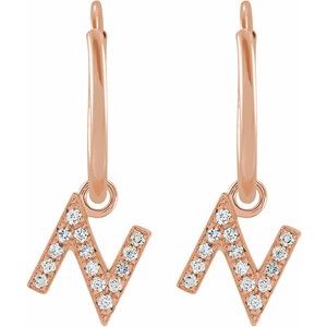 14K Rose Gold .05 CTW Natural Diamond Single Initial N Hoop Earring – image 2