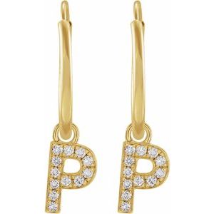 14K Yellow Gold .04 CTW Natural Diamond Single Initial P Hoop Earring