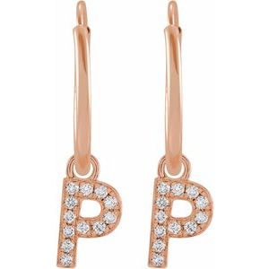 14K Rose Gold .04 CTW Natural Diamond Single Initial P Hoop Earring