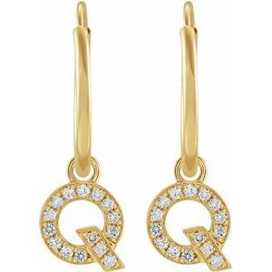 14K Yellow Gold .05 CTW Natural Diamond Single Initial Q Hoop Earring – image 2