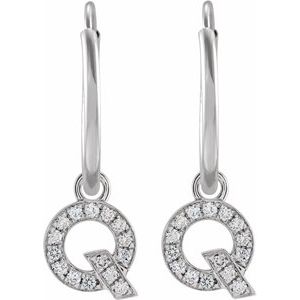 14K White Gold .05 CTW Natural Diamond Single Initial Q Hoop Earring