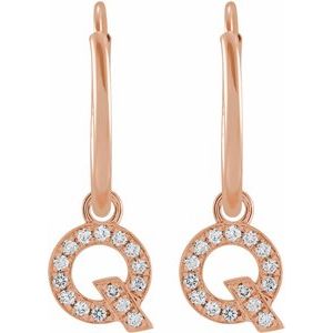 14K Rose Gold .05 CTW Natural Diamond Single Initial Q Hoop Earring – image 2