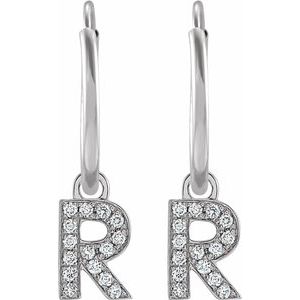 14K White Gold .05 CTW Natural Diamond Single Initial R Hoop Earring – image 2