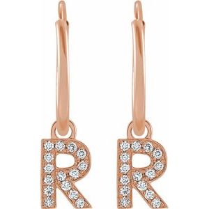 14K Rose Gold .05 CTW Natural Diamond Single Initial R Hoop Earring – image 2