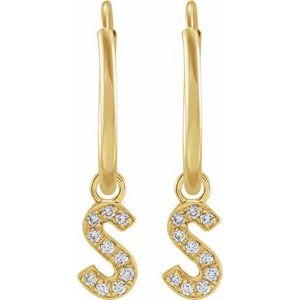 14K Yellow Gold .05 CTW Natural Diamond Single Initial S Hoop Earring – image 2