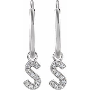 14K White Gold .05 CTW Natural Diamond Single Initial S Hoop Earring – image 2