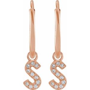 14K Rose Gold .05 CTW Natural Diamond Single Initial S Hoop Earring – image 2