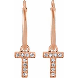 14K Rose Gold .03 CTW Natural Diamond Single Initial T Hoop Earring