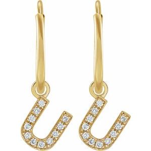 14K Yellow Gold .04 CTW Natural Diamond Single Initial U Hoop Earring – image 2