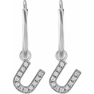 14K White Gold .04 CTW Natural Diamond Single Initial U Hoop Earring – image 2