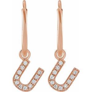 14K Rose Gold .04 CTW Natural Diamond Single Initial U Hoop Earring – image 2