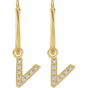 14K Yellow Gold .03 CTW Natural Diamond Single Initial V Hoop Earring