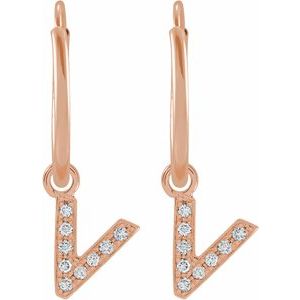 14K Rose Gold .03 CTW Natural Diamond Single Initial V Hoop Earring