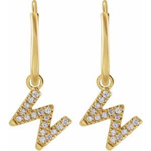 14K Yellow Gold .06 CTW Natural Diamond Single Initial W Hoop Earring