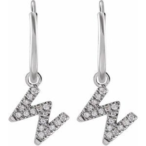 14K White Gold .06 CTW Natural Diamond Single Initial W Hoop Earring – image 2