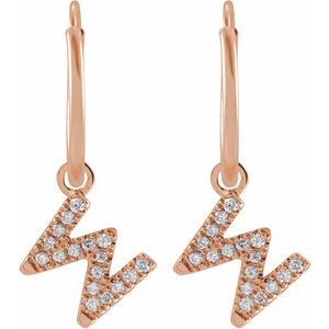 14K Rose Gold .06 CTW Natural Diamond Single Initial W Hoop Earring – image 2